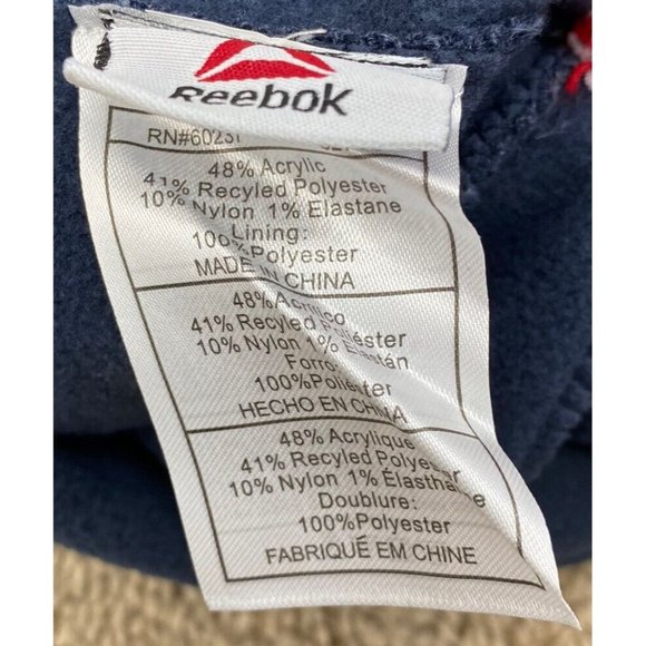 Reebok Pom Pom Beanie Women's‎ Logo Intarsia Knit Cap Blue, Red Trim OSFM NWT - Picture 4 of 6